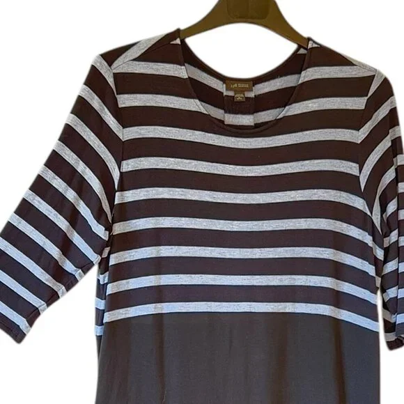 J. Jill Wearever Essentials Perfect Ballet Sleeve Dress Black Grey Stripe XLP - Picture 3 of 8